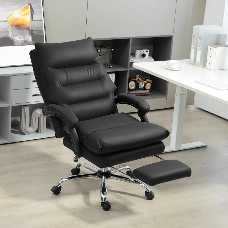 Executive Office Chair with 6-Point Massage, Microfibre Reclining Computer Chair with Footrest, Black