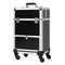 HOMCOM Portable Aluminum Makeup Train Case Rolling Cosmetic Organizer Trolley Salon Beauty Black with 4 Wheels