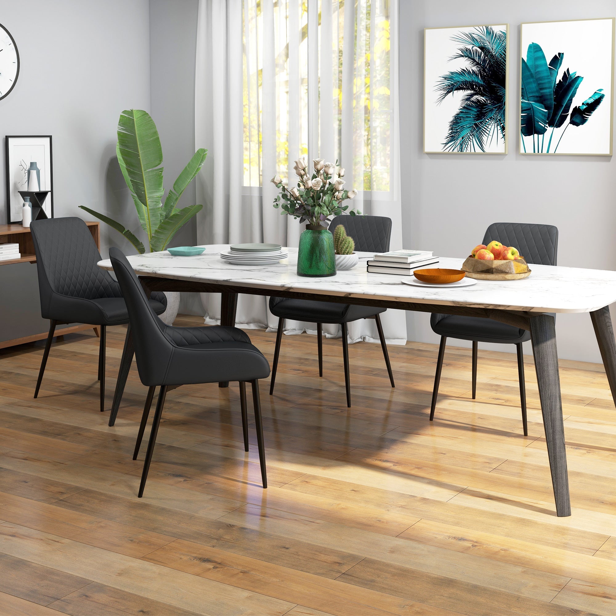 HOMCOM Contemporary Dining Chairs Set of 4 Black PU Leather Metal Legs for Dining Room Living Space 