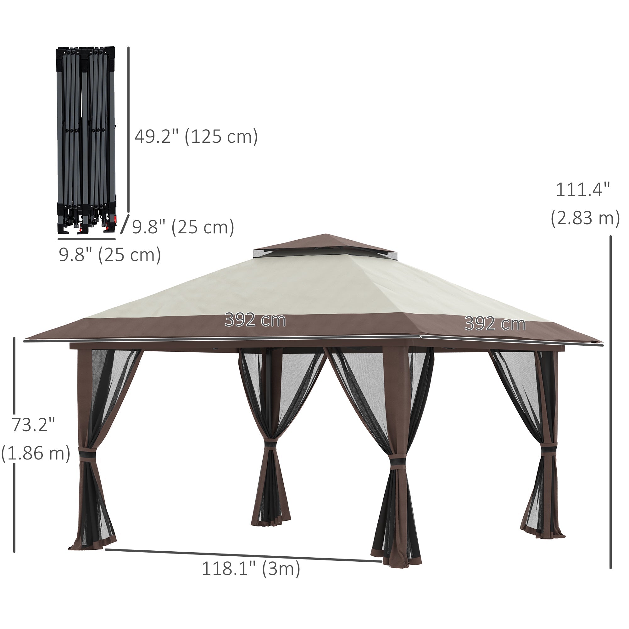 Outsunny 13' x 13' Pop Up Canopy, 2-Tier Roof Easy up Tent Shelter with Nettings Carry Bag Weight Bags for Garden, Patio, Beige 