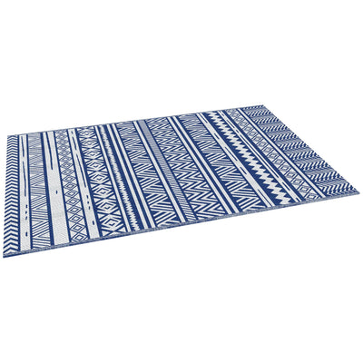 Outsunny Reversible Outdoor Rug, Patio Floor Mat, 6' x 9' Plastic Rug for Backyard, Deck, Beach, Camping, Dark Blue and White 