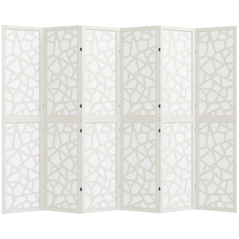 6 Panel Room Divider, 5.6 FT Lightweight Folding Privacy Screen with Geometric Pattern for Living Room, Bedroom, White