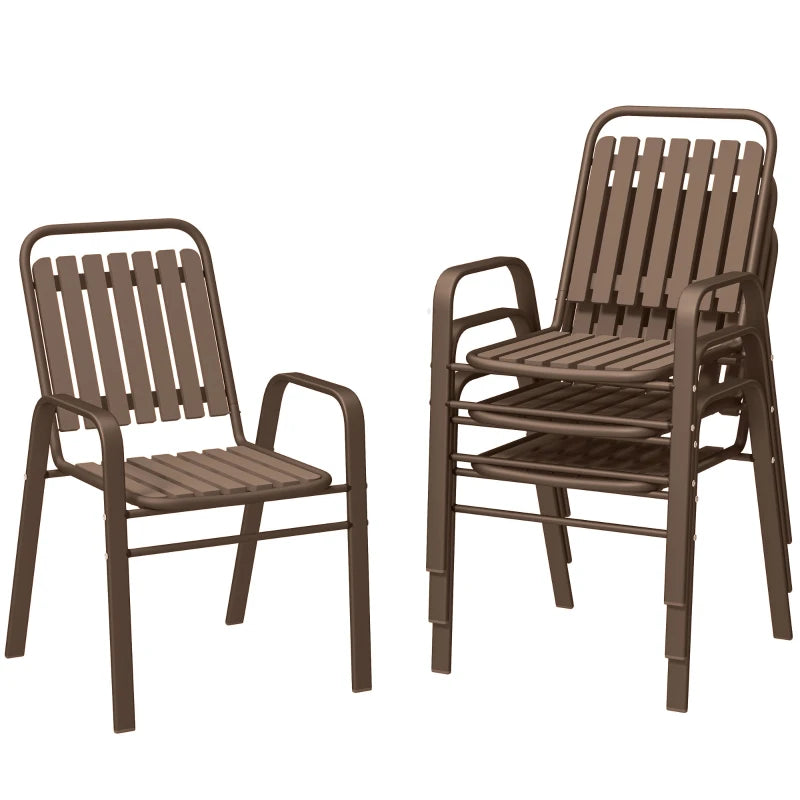 Stackable Outdoor Dining Chairs Set of 4, for Patio, Balcony, Deck, Garden, Dark Brown