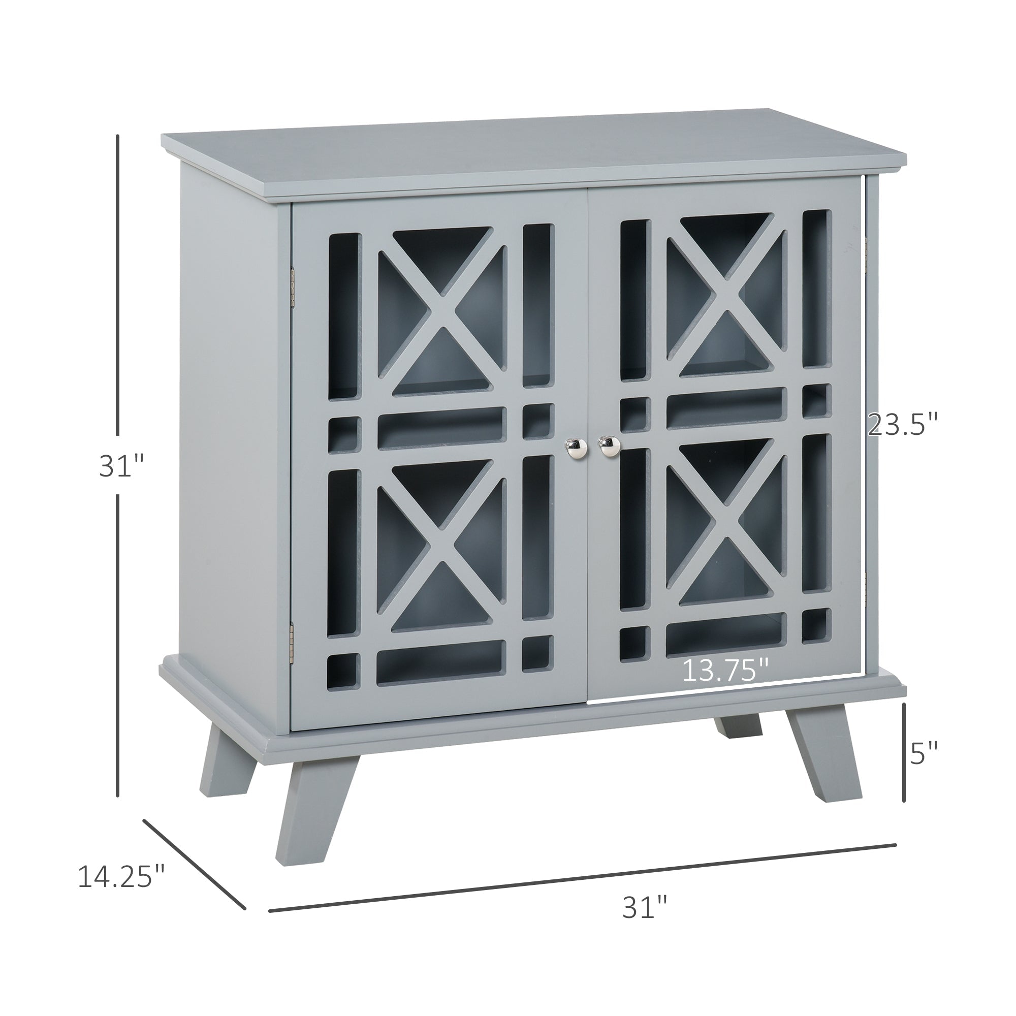 HOMCOM Modern Grey Cabinet: Fretwork Doors, Shelf, Freestanding Sideboard Buffet for Elegant Dining, Living Room 