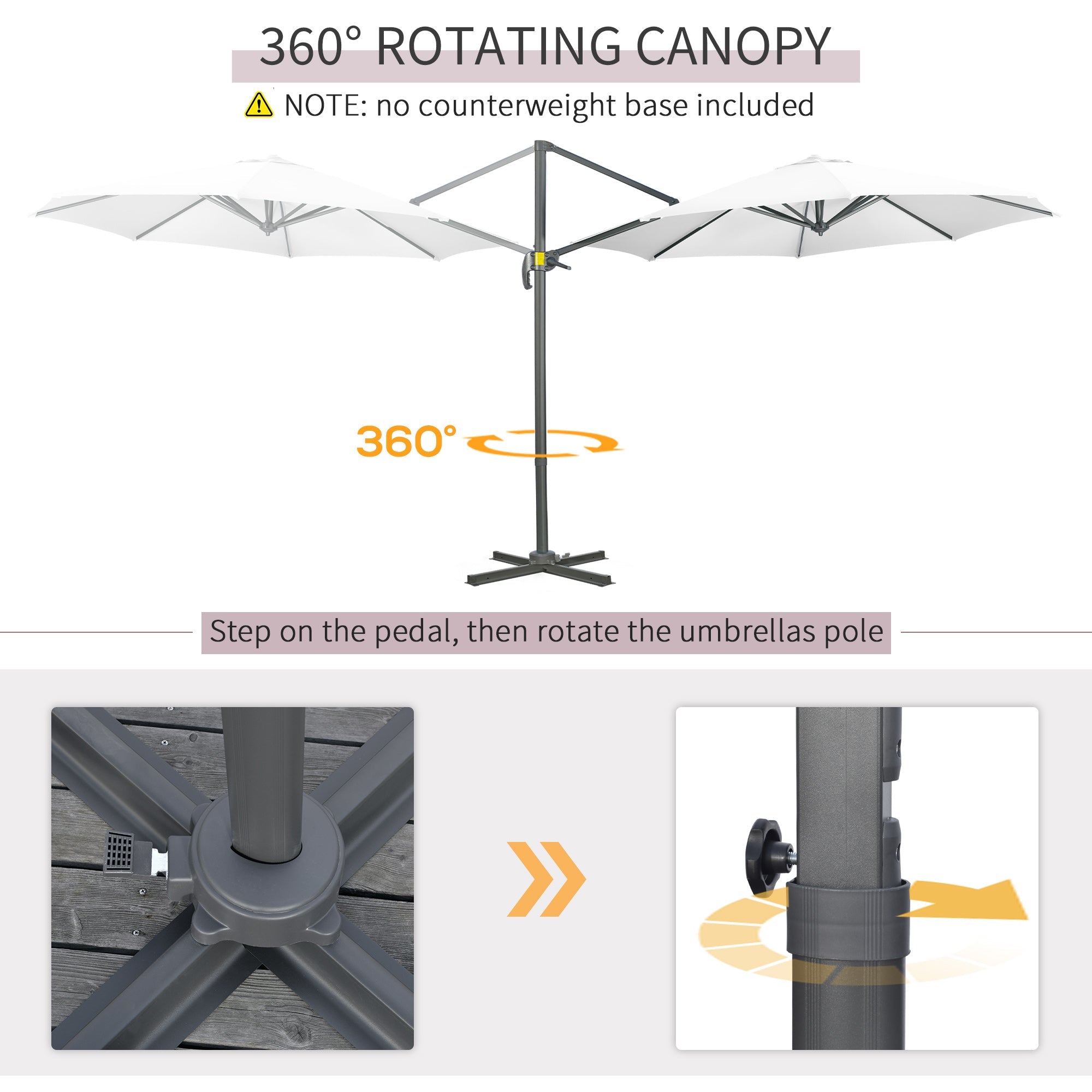 Outsunny Offset Patio Umbrella: 10ft Cantilever Sun Shade Cross Base 361° Rotation White Poles 