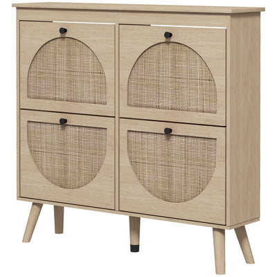 HOMCOM Shoe Cabinet for entryway, Shoe Storage Cabinet with 4 Flip Drawers and Adjustable Shelves for 20 Pairs of Shoes, Oak 
