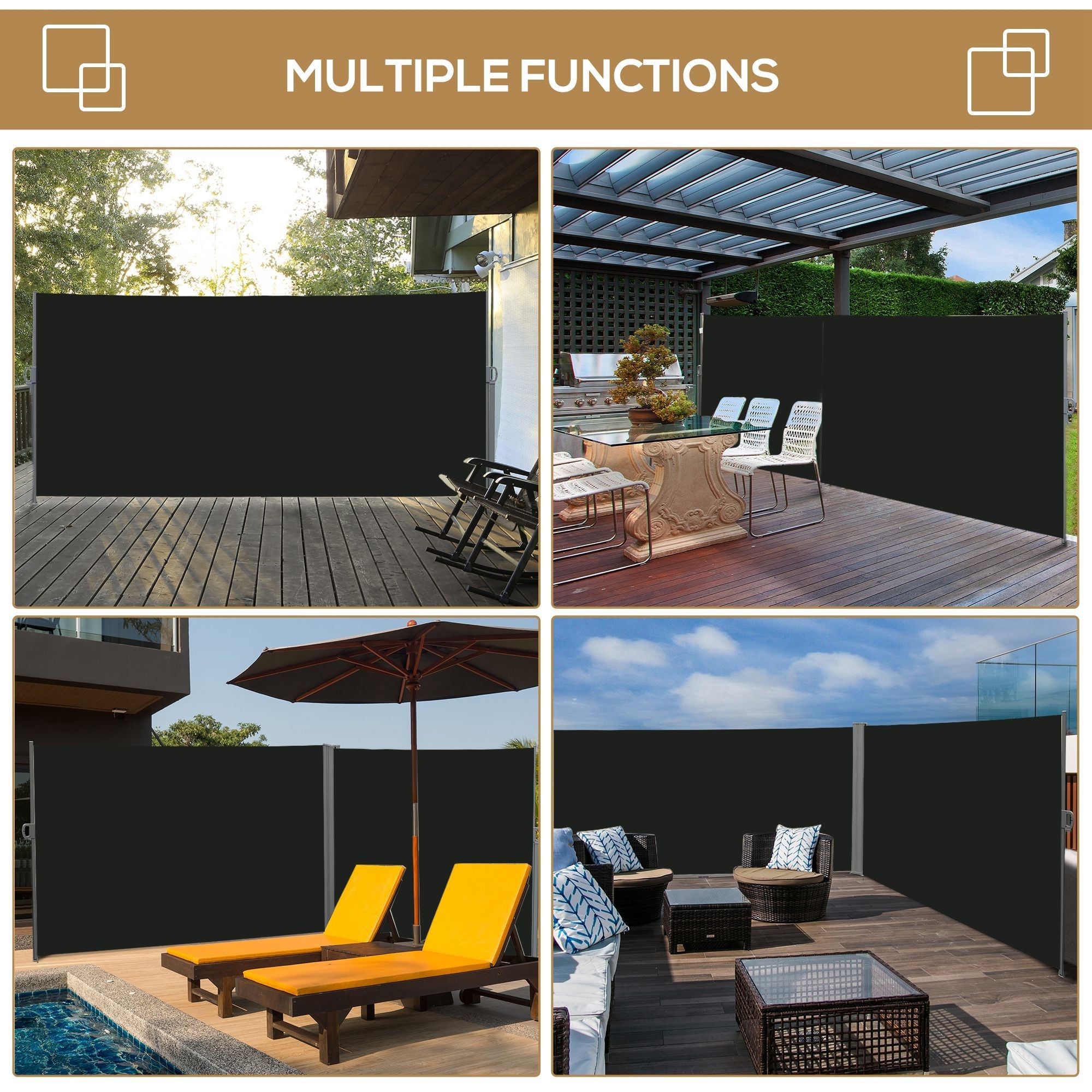 Outsunny Retractable Sidescreen: 118" x 79" UV Wind Resistant Outdoor Privacy Panel for Folding Patio, Black 