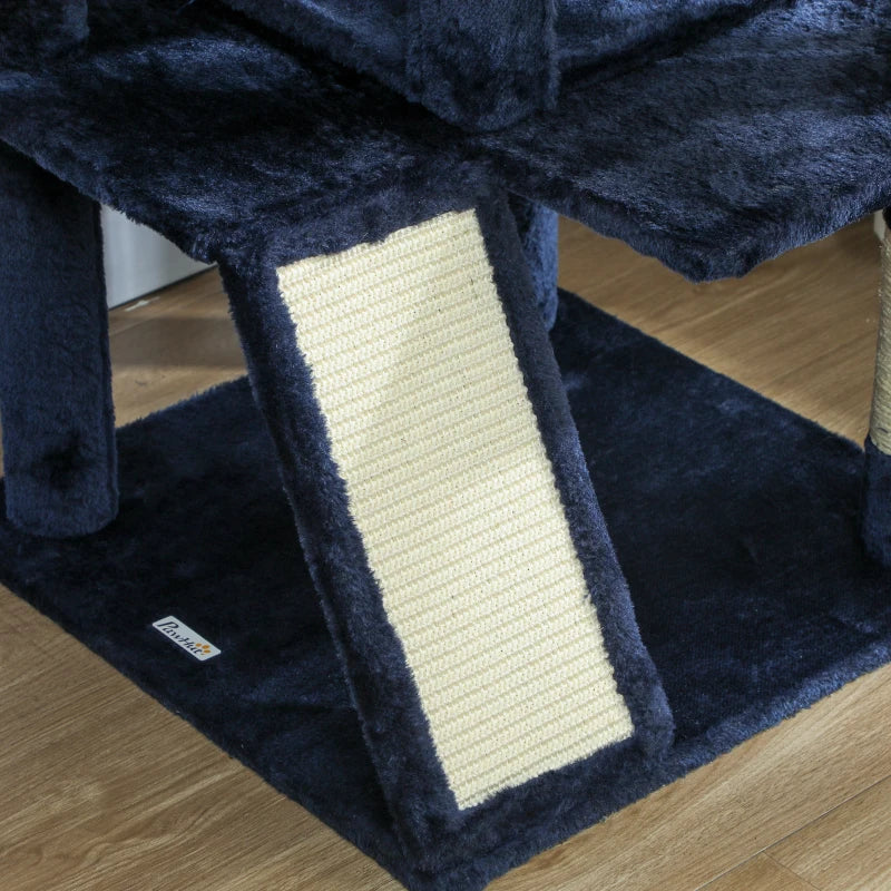 63" Cat Tree, Multi-Level Cat Tower with Scratching Posts, Cat Condos, Bed, Platforms, Ramp, Toy Ball, Dark Blue