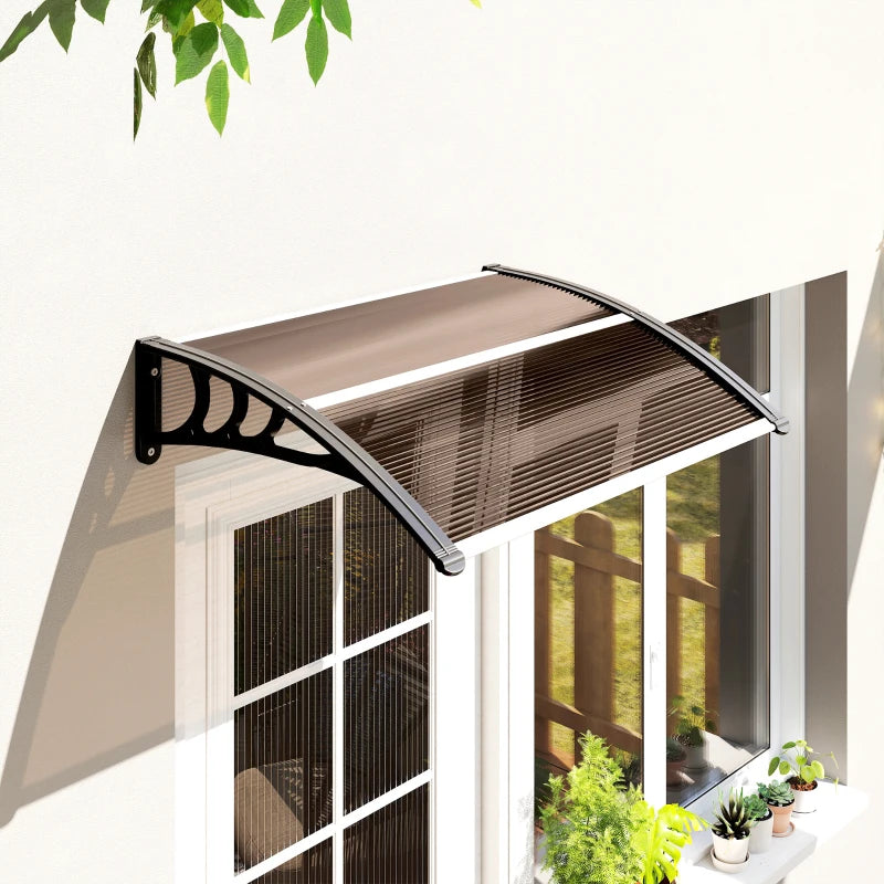 Window Awning Door Canopy, Polycarbonate Cover Patio Awnings, 30" x 50", Brown