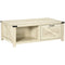 HOMCOM White Oak Farmhouse Coffee Table: Rustic Center Table with Drawer and Storage Shelf for Living Room