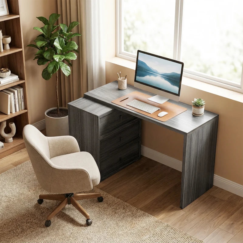 L Shaped Computer Desk Home Office Desk with 3 Drawers Black Wood Grain
