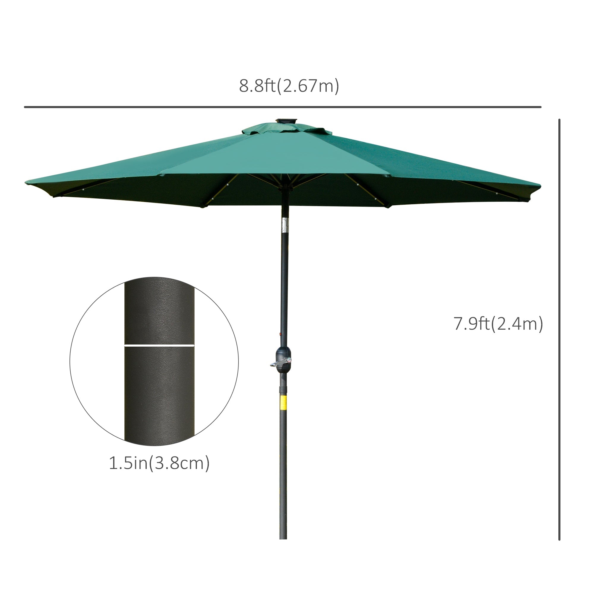 Outsunny 9ft Solar LED Patio Umbrella: Green Crank Tilt Sunshade for Garden, Beach & Outdoor Use 