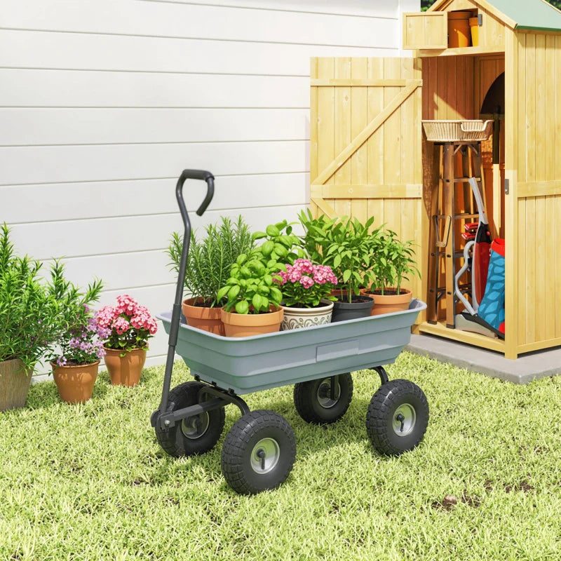 Steel Garden Cart with Handle and 10" Pneumatic Tires, Utility Wagon Cart for Garden Patio Lawn, 551lbs Capacity, Grey