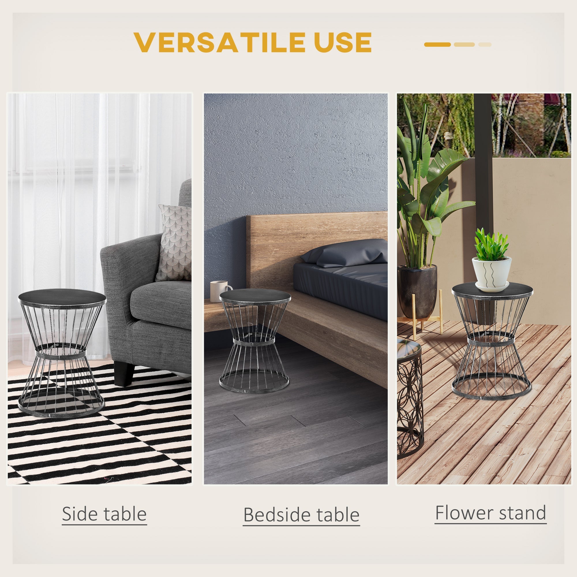 Outsunny Steel Patio Side Table 16" Garden End Table Hourglass Design Accent Furniture for Outdoor Indoor Black 