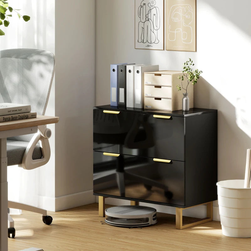 Lateral File Cabinet with 2 Drawers, Modern Filing Cabinet for Letter/A4/Legal Size Files, High Gloss Black