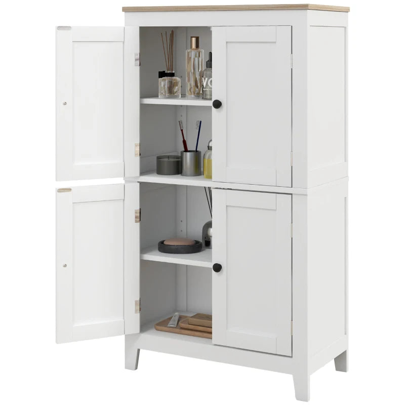 Bathroom Storage Cabinet, Modern Bathroom Floor Cabinet with 4 Doors and 2 Adjustable Shelves, White