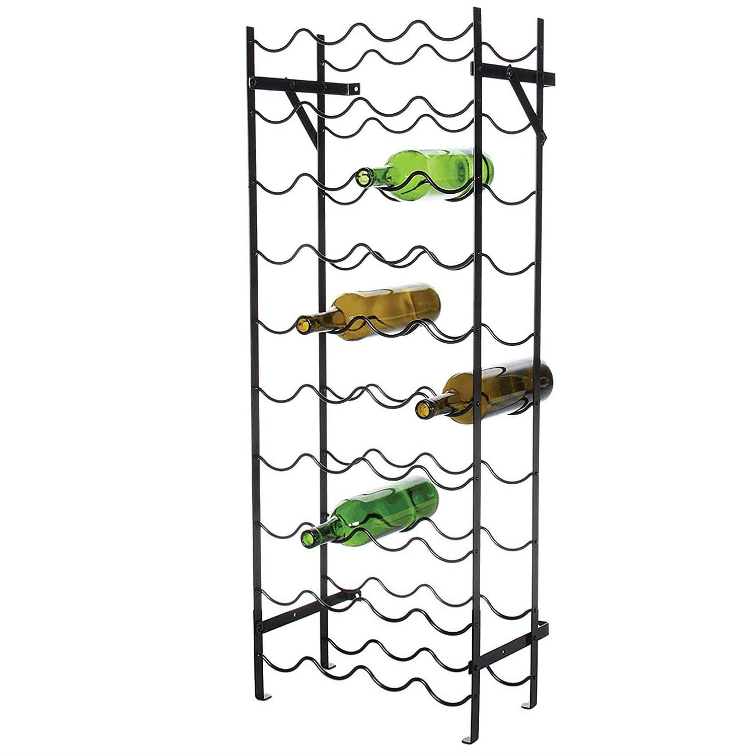 Black Metal 40-Bottle Wine Rack with Wall Anchors - Free Shipping