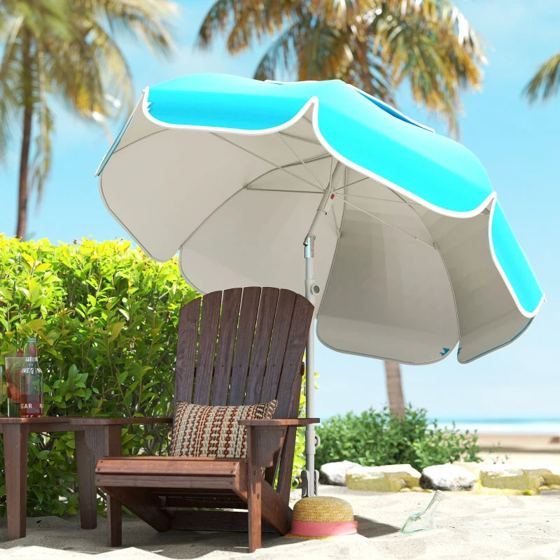 6 ft Beach Umbrella Portable with Sand Anchor, Carry Bag, Adjustable Height & Tilt, UPF50+ UV Protection, Blue