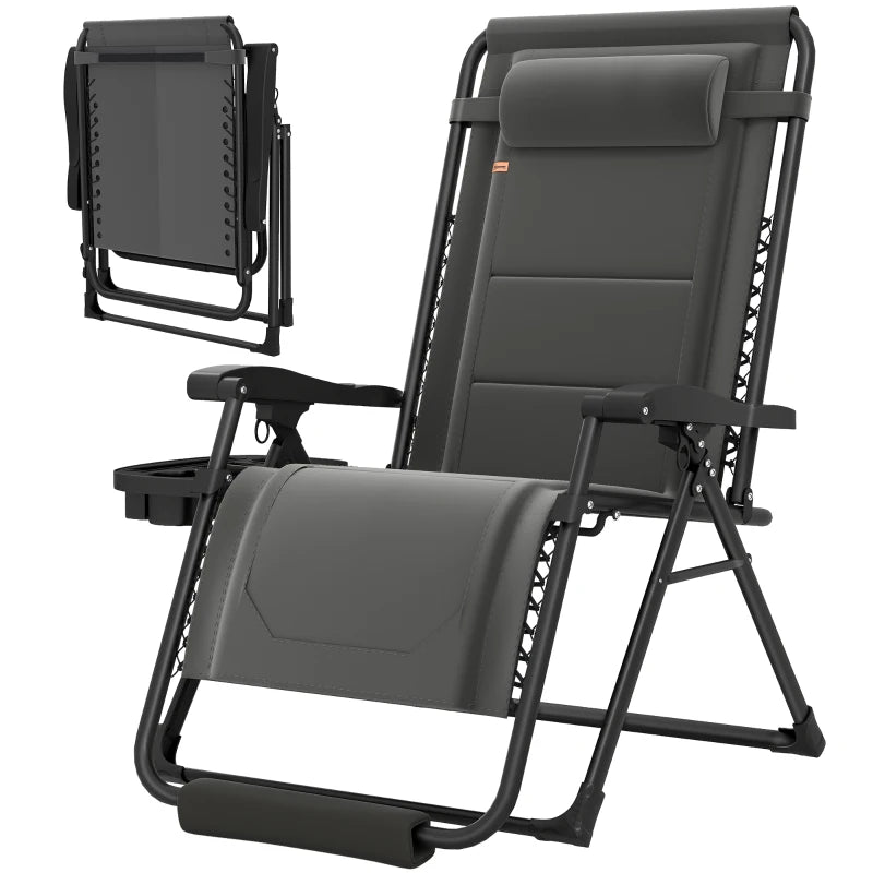Zero Gravity Chair, Reclining Outdoor Lounger Chair with Cup Holder, 400 LBS Capacity, Dark Grey