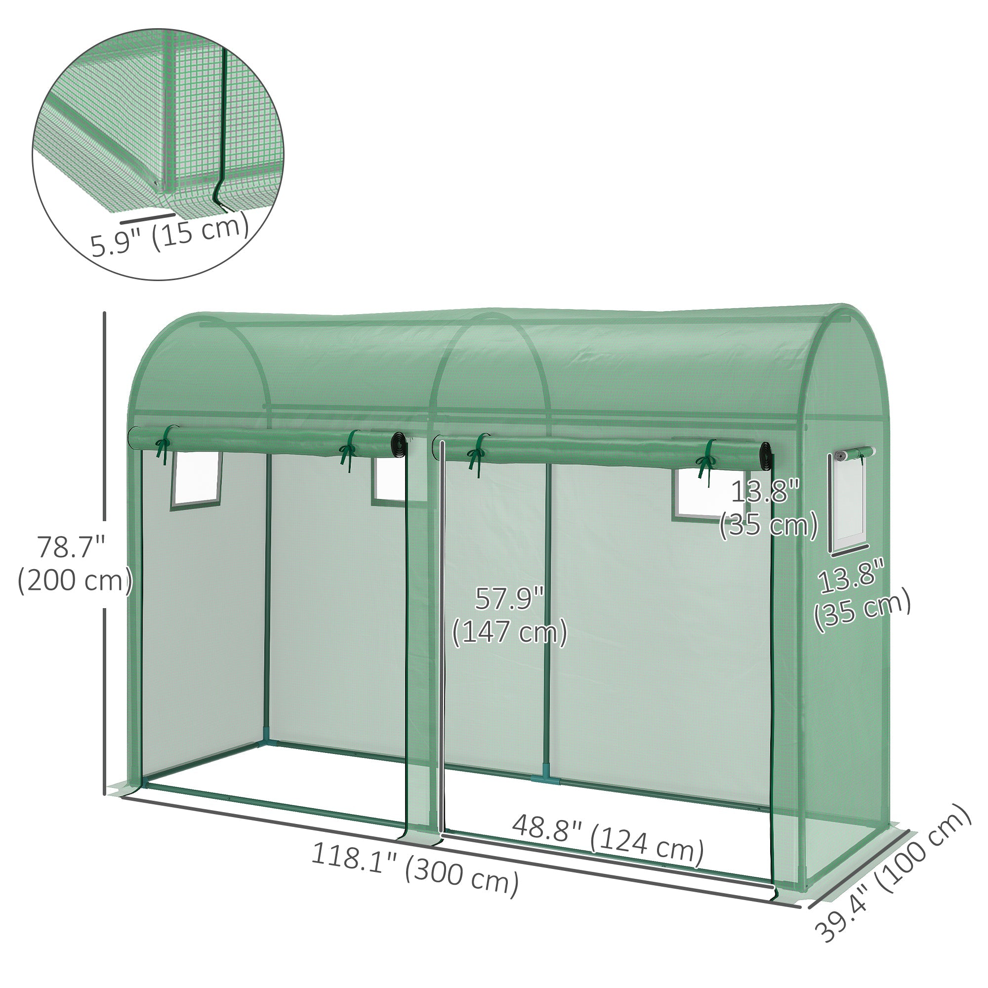 Outsunny Outdoor Garden Greenhouse, Steel Greenhouse tent with 2 Doors and 4 Windows for Backyard, Patio, 9.8'x3.3'x6.6', Green 