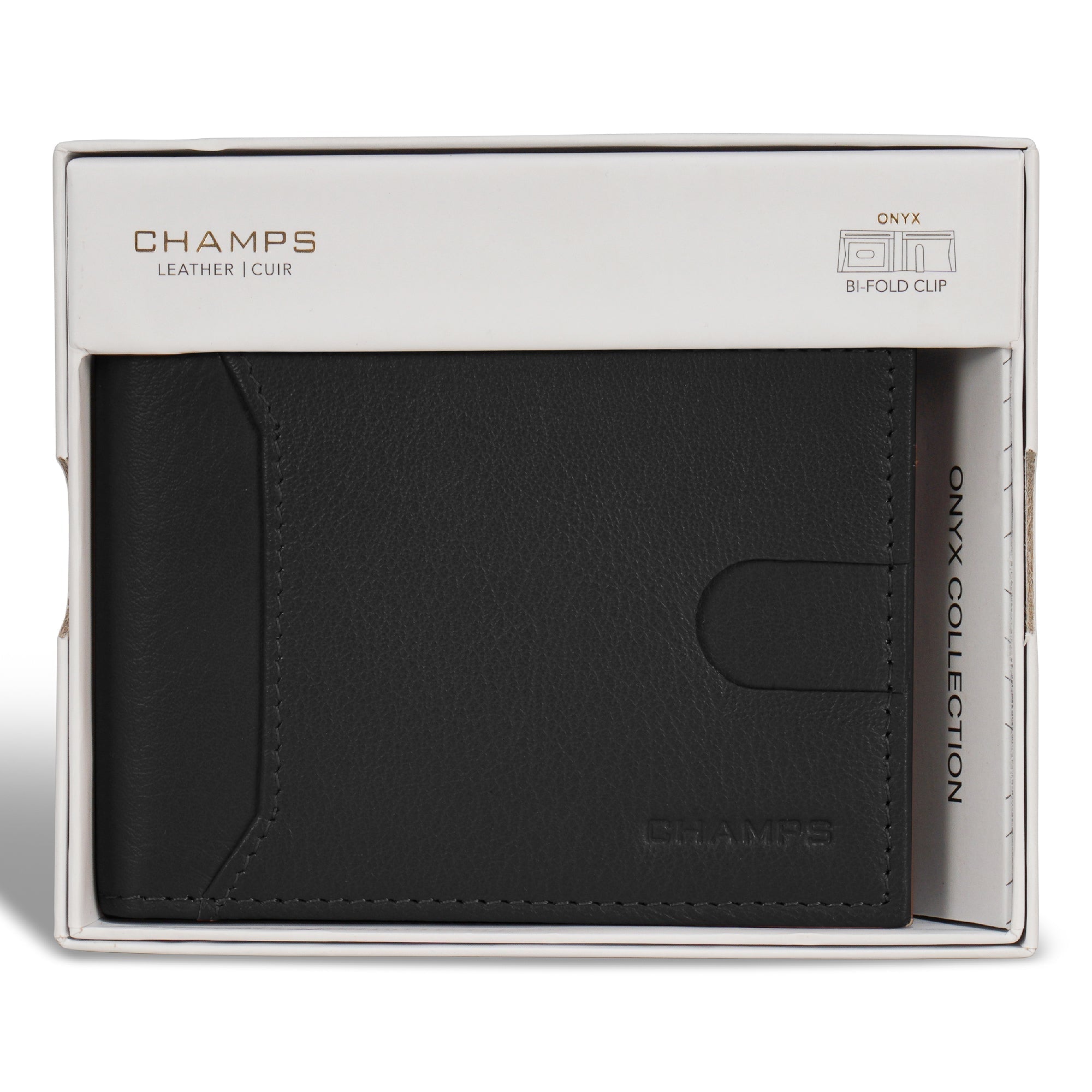 Onyx / Leather Bi-Fold Clip Wallet 