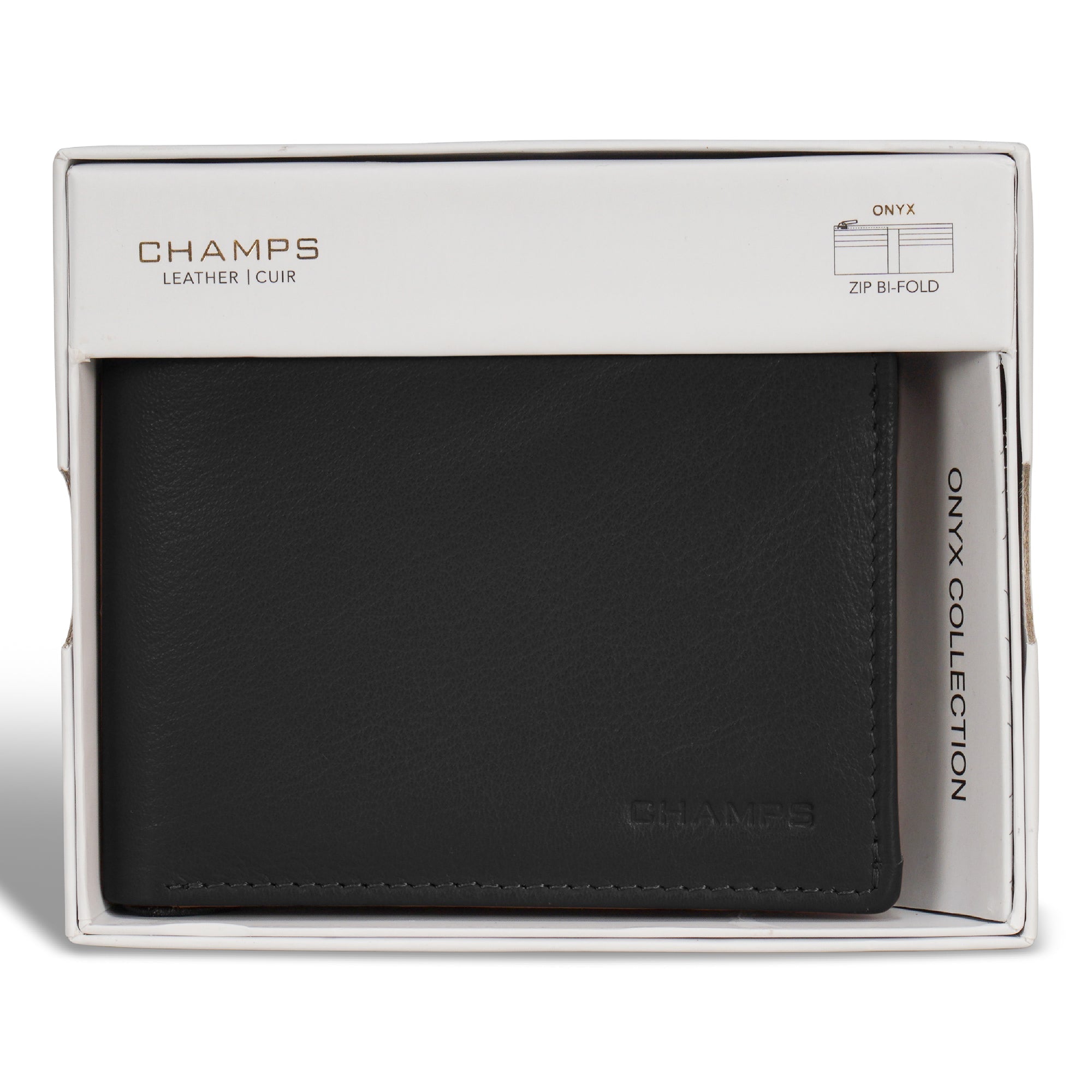 Onyx / Leather Zip Bi-Fold Wallet 