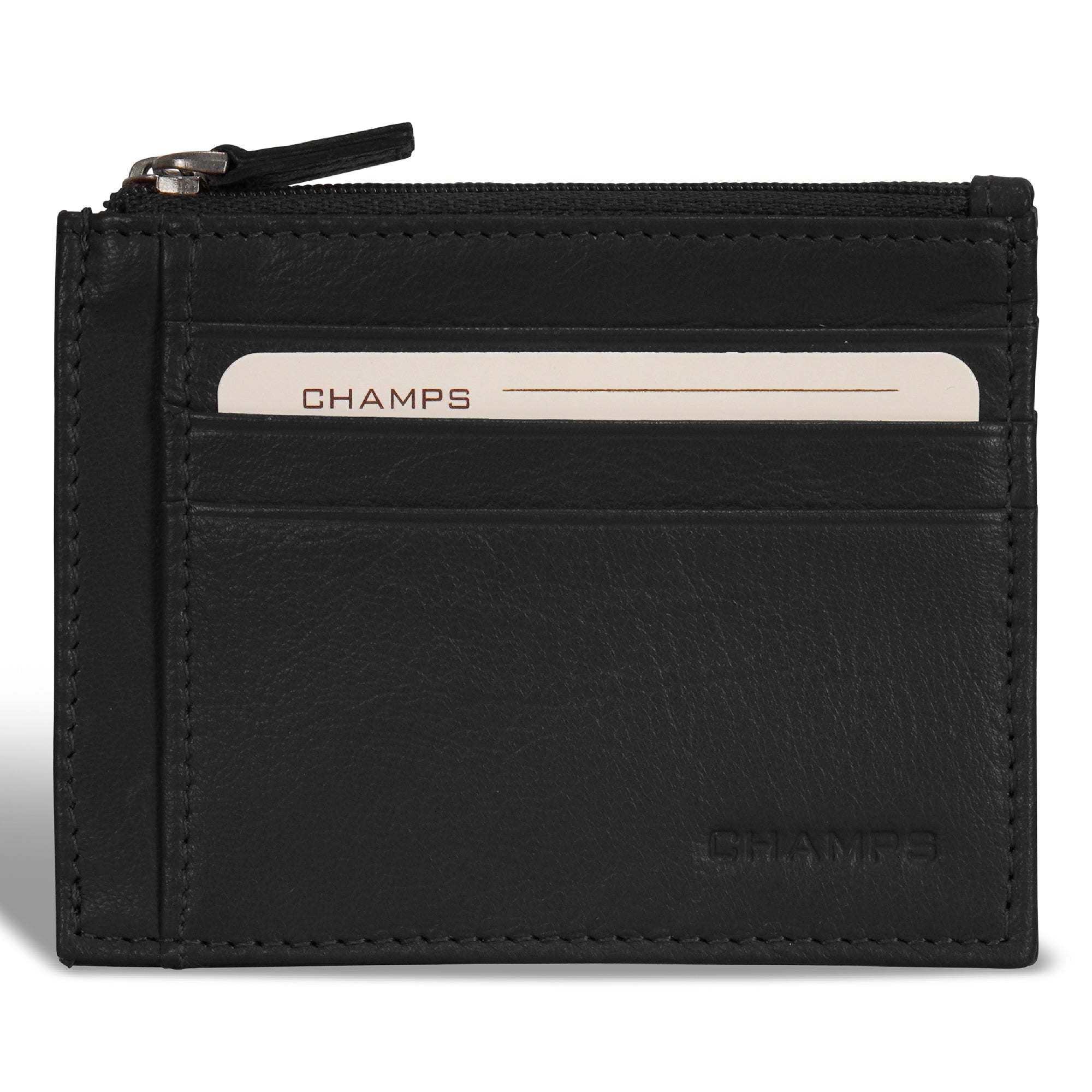 Onyx / Leather Zip Card Case 