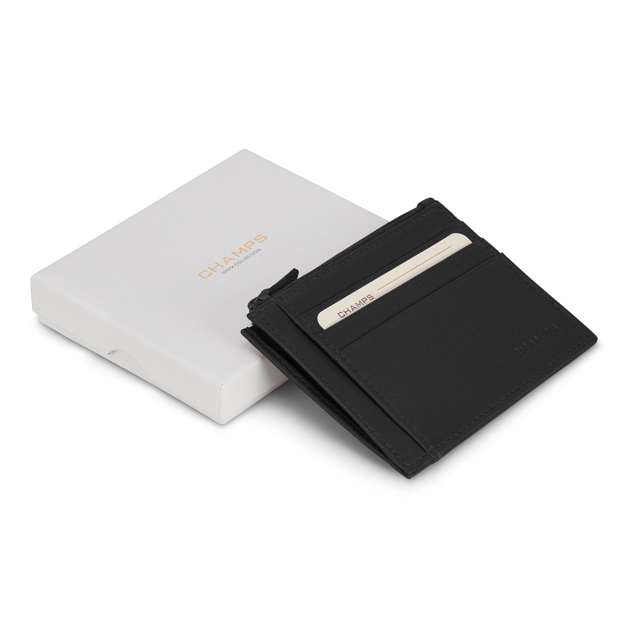 Onyx / Leather Zip Card Case 