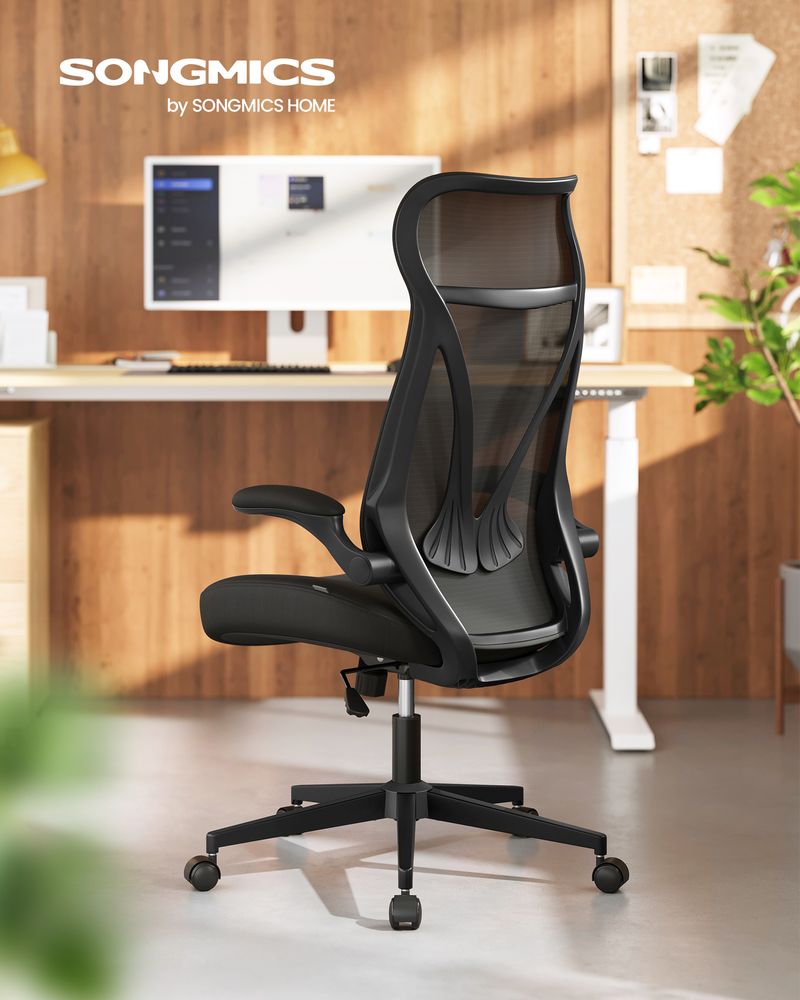 Ergonomic Mesh Office Chair with Headrest, Flip-Up Armrests & Lumbar Support – Light Oatmeal or Black