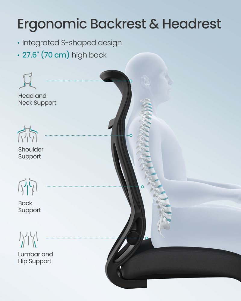 Ergonomic Mesh Office Chair with Headrest, Flip-Up Armrests & Lumbar Support – Light Oatmeal or Black