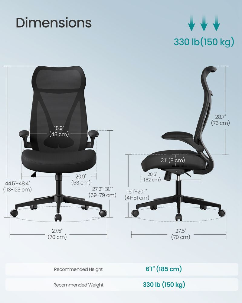 Ergonomic Mesh Office Chair with Headrest, Flip-Up Armrests & Lumbar Support – Light Oatmeal or Black