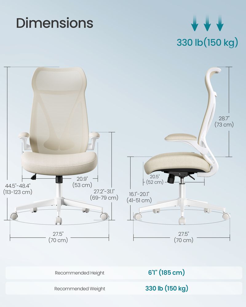 Ergonomic Mesh Office Chair with Headrest, Flip-Up Armrests & Lumbar Support – Light Oatmeal or Black