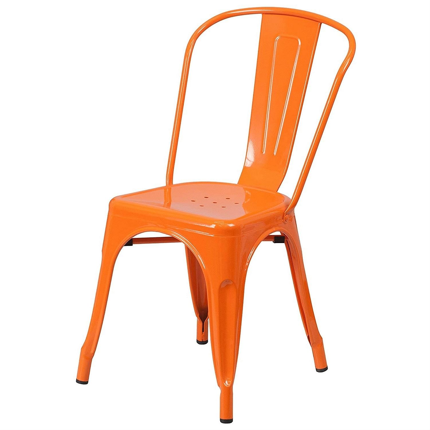 Set of 4 Outdoor Indoor Orange Metal Stacking Bistro Dining Chairs - Free Shipping