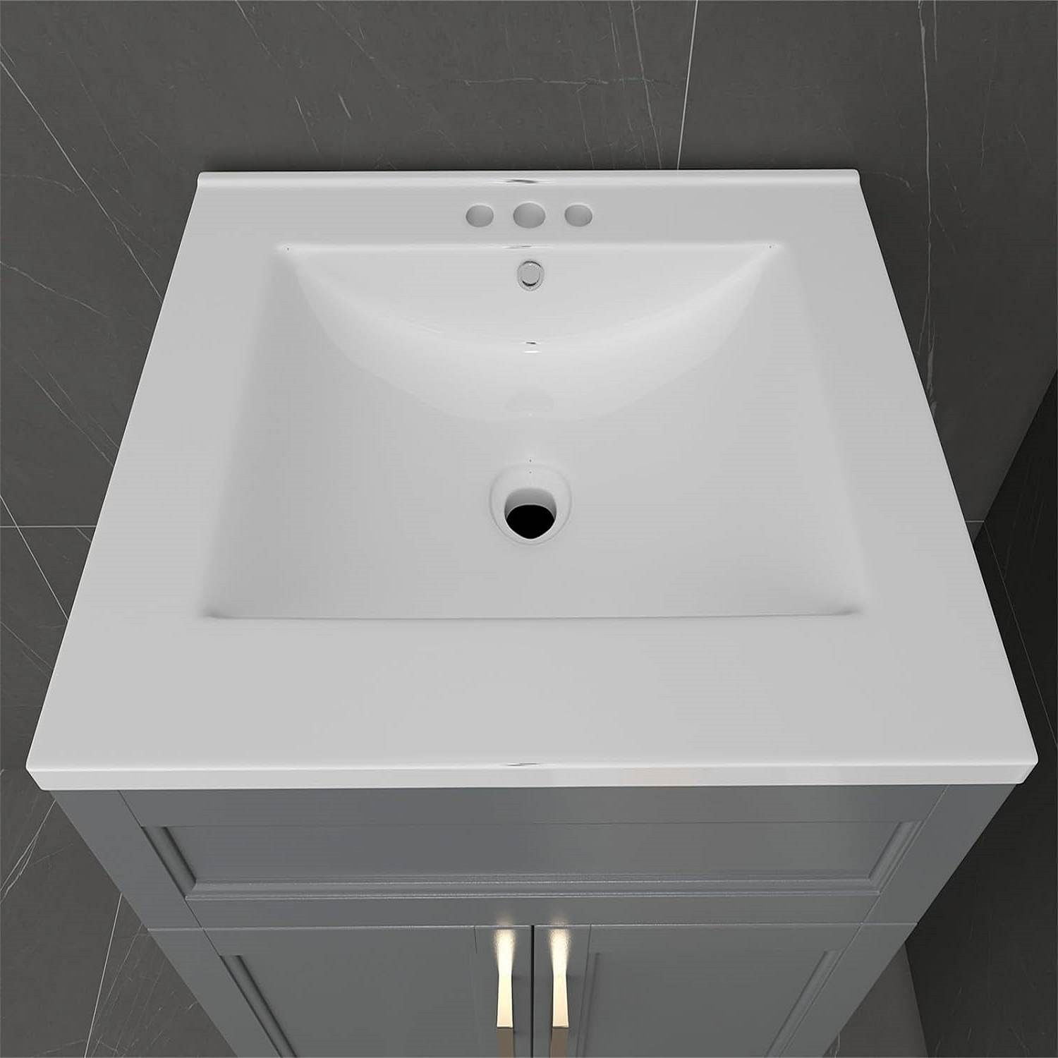 Modern Gray Wood Finish Bathroom Vanity with White Ceramic Sink - Free Shipping