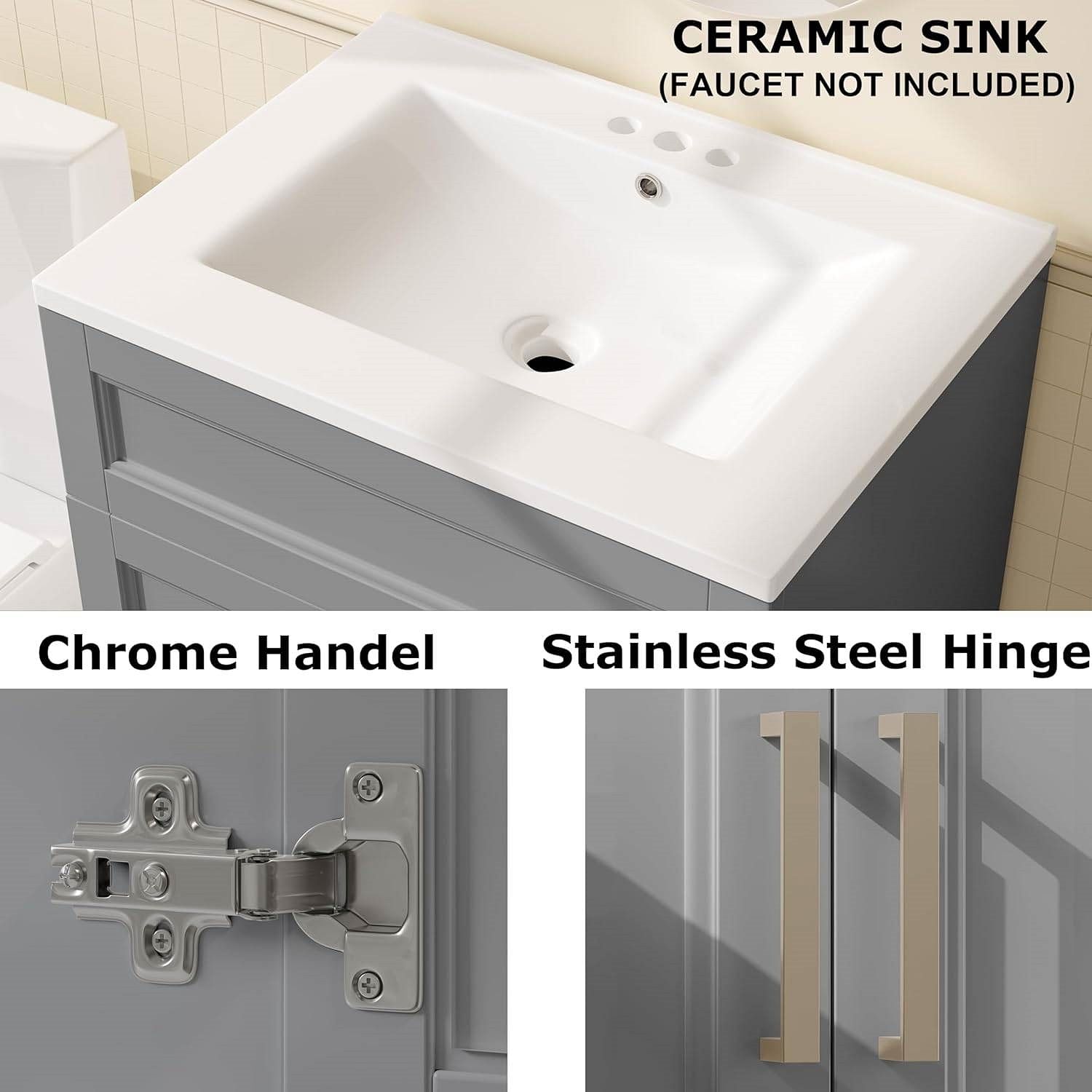 Modern Gray Wood Finish Bathroom Vanity with White Ceramic Sink - Free Shipping