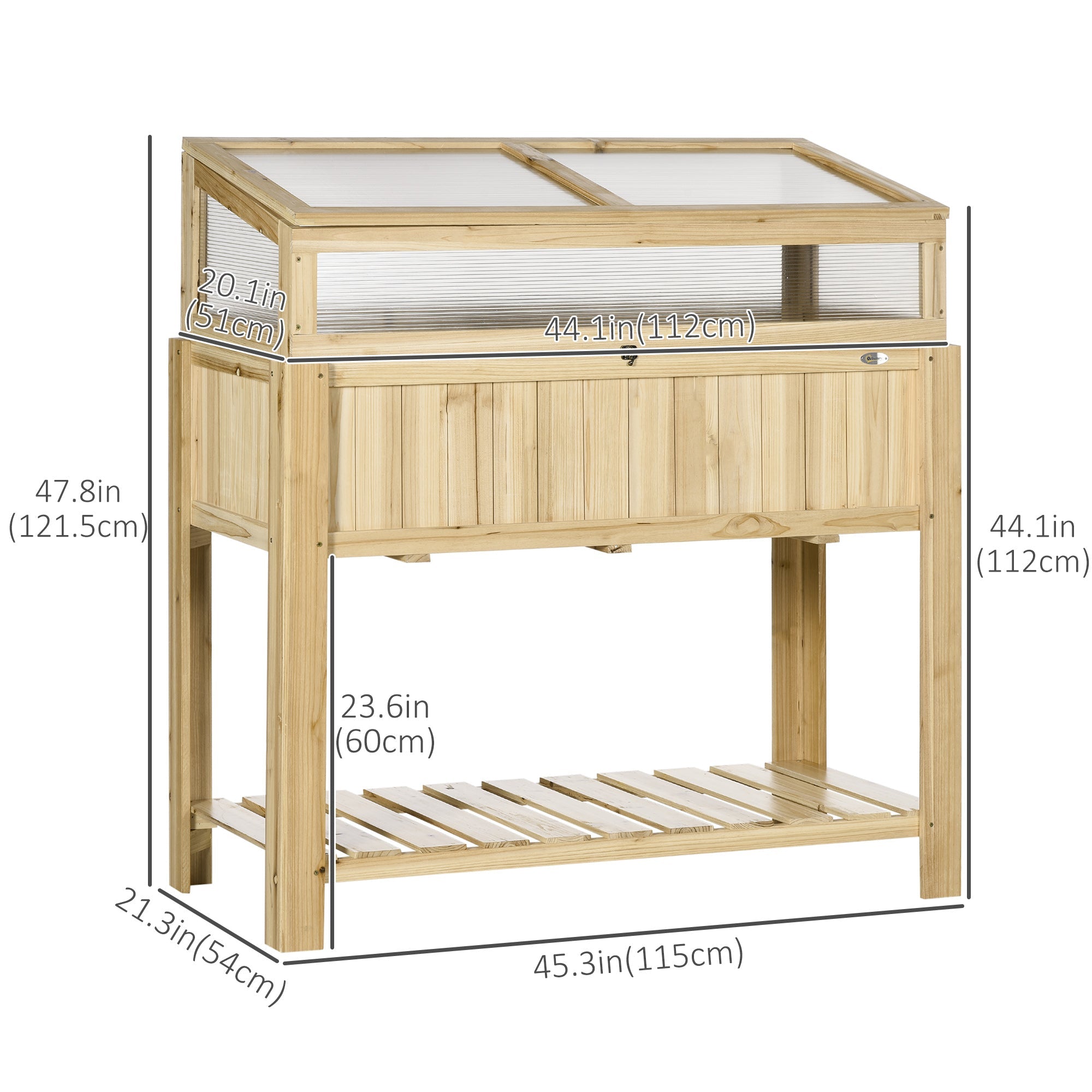 Outsunny Outdoor Raised Garden Bed with Cold Frame Greenhouse Storage Shelf Wooden PVC Elevated Planter Box Natural 