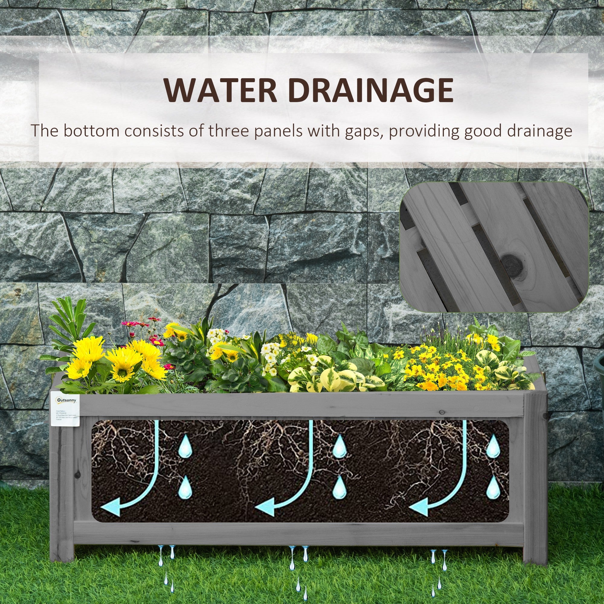 Outsunny Foldable Wooden Elevated Planter Box Grey Raised Garden Bed for Vegetables, Herbs, Flowers Patio & Backyard Gardening 