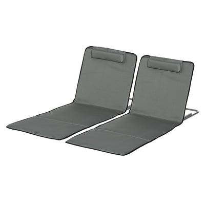 Outsunny Sun Lounger Beach Mat Set of 2 Folding Grey Adjustable Back Steel Frame Head Pillow Carry Bag 
