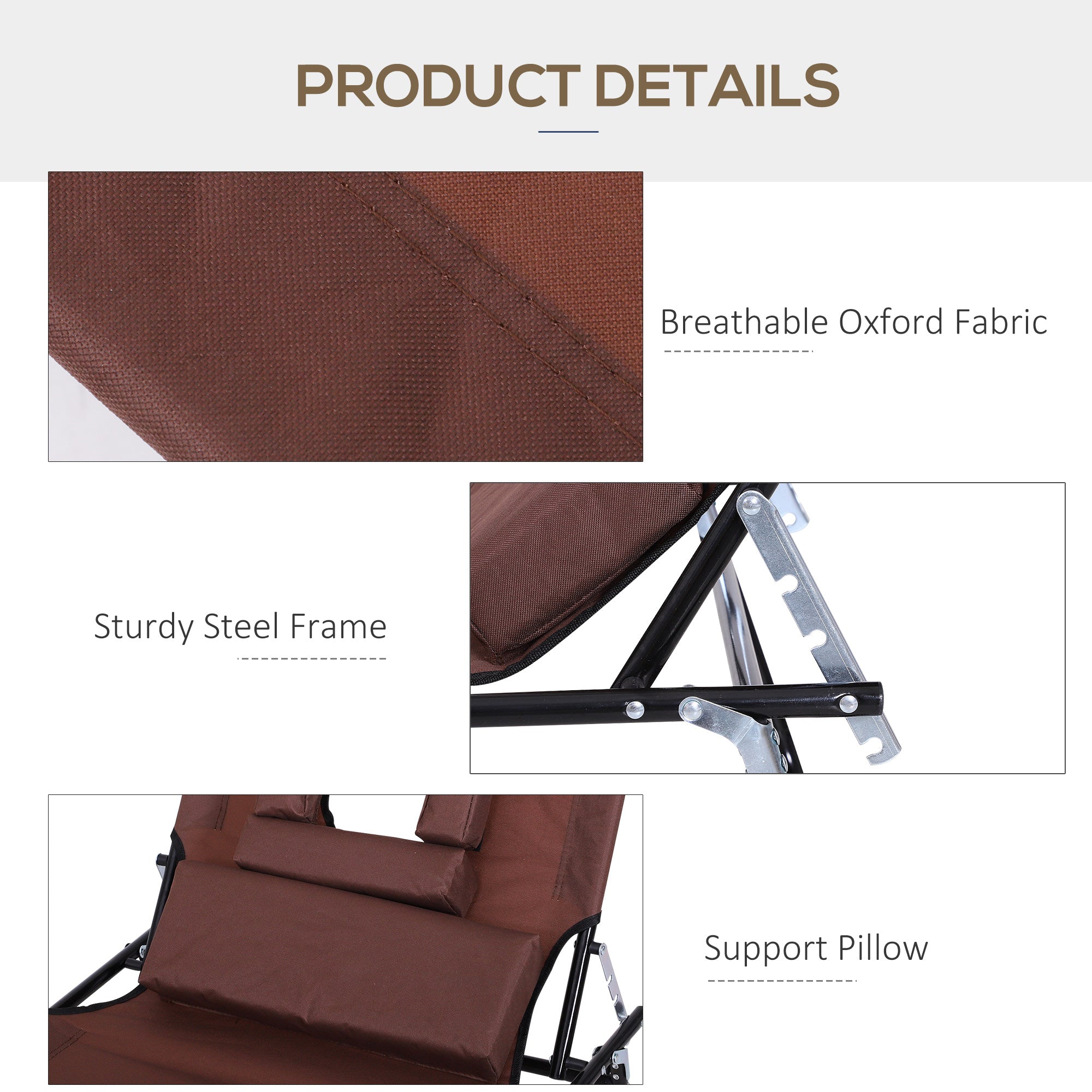 Outsunny Sun Lounger with Reading Hole, Adjustable, Foldable, for Beach & Camping, Outdoor Recliner - Brown 