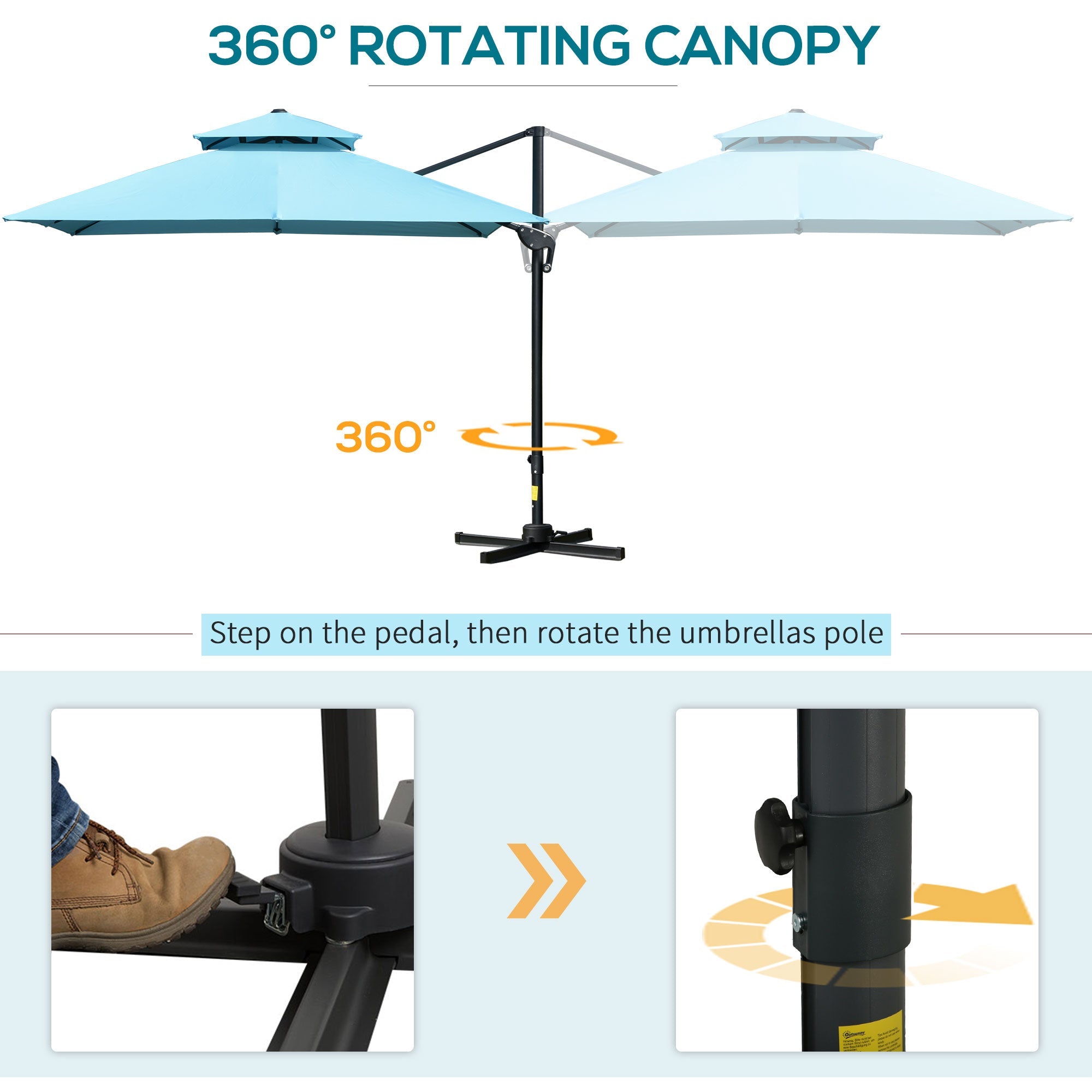 Outsunny 10'x10' Square Cantilever Patio Umbrella: Light Blue Offset Aluminum with 360° Rotation 