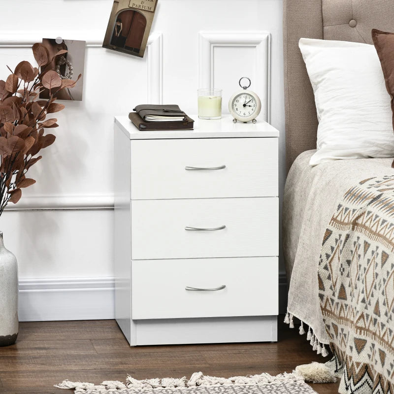 Bedside Table with 3 Drawers, Modern Wood Nightstand, Side Table with Anti-tipping Design for Bedroom, White