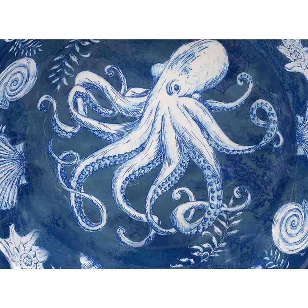 5-Piece Starfish Sea Shells Octopus Beach Dinner Bowl Set in Blue and White - Free Shipping