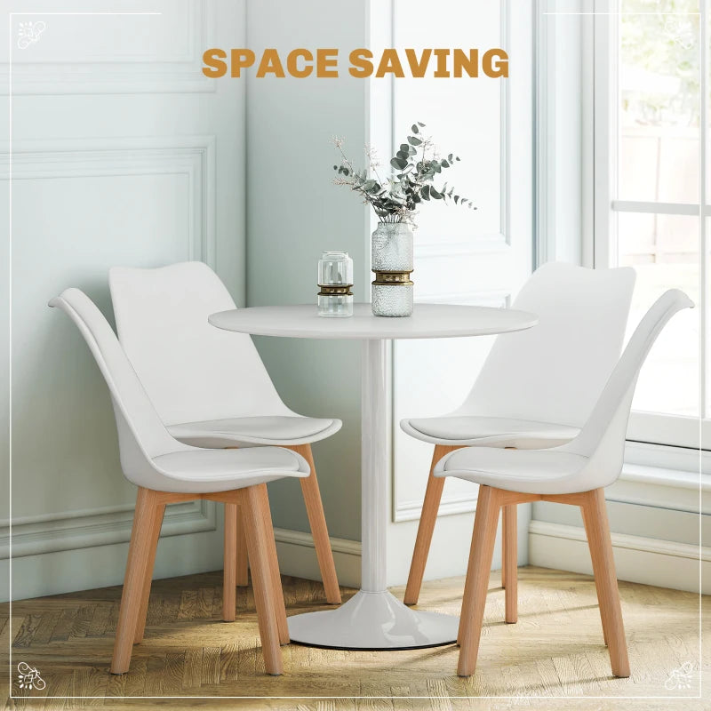 Round Dining Table Set for 4 with Pedestal Base, PU Padded Seats, for Small Space, Apartment, White