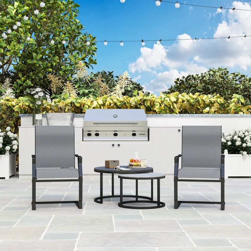 C Spring Motion Patio Chairs Set of 2 with Curved High Backrest, Armrest, All Weather Breathable Fabric, Metal Frame