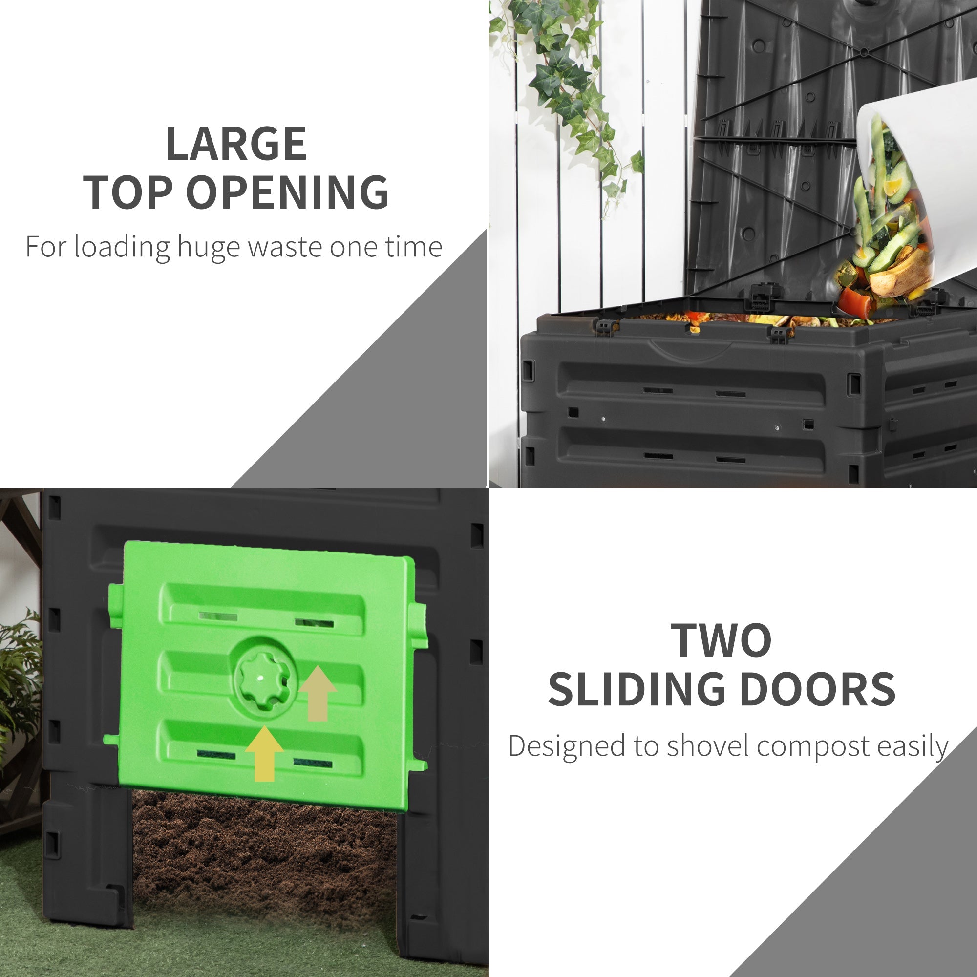 Outsunny Compost Bin, 120 Gallon (450L) Garden Composter with Gloves, 80 Vents and 2 Sliding Doors, Lightweight & Sturdy 