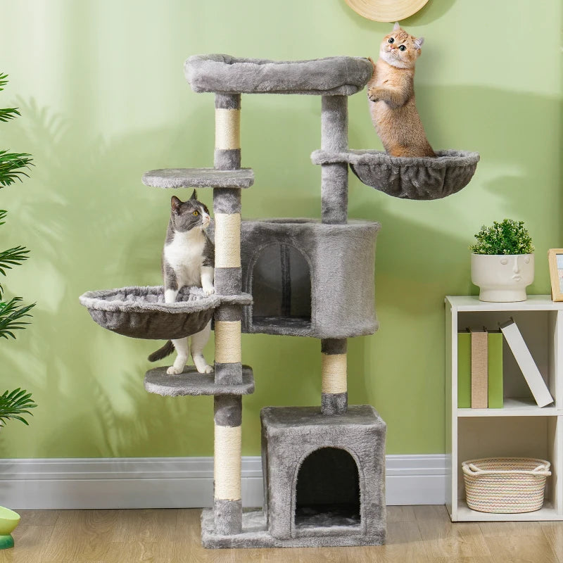 52.5" Cat Tree Tower with Scratching Posts, Cat Condos, Bed, Platforms, Hammocks, for Indoor Cats, Grey