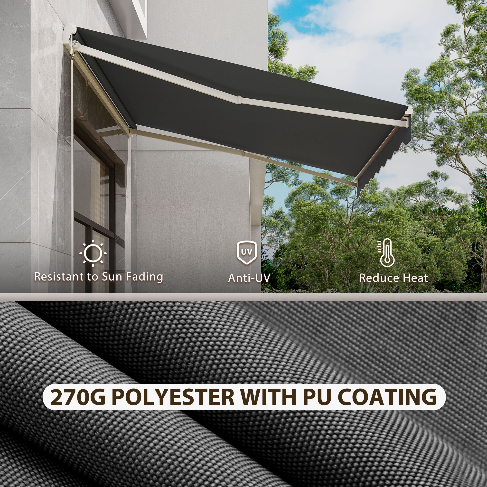 Outsunny 10' x 8' Electric Awning, Retractable Awning, UV Protection Sun Shade Shelter with Remote Controller and Manual Crank Handle 