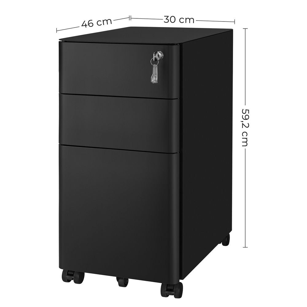 SONGMICS 3-Drawer Mobile Steel File Cabinet with Lock, Rolling Under Desk Filing Cabinet, Matte Black