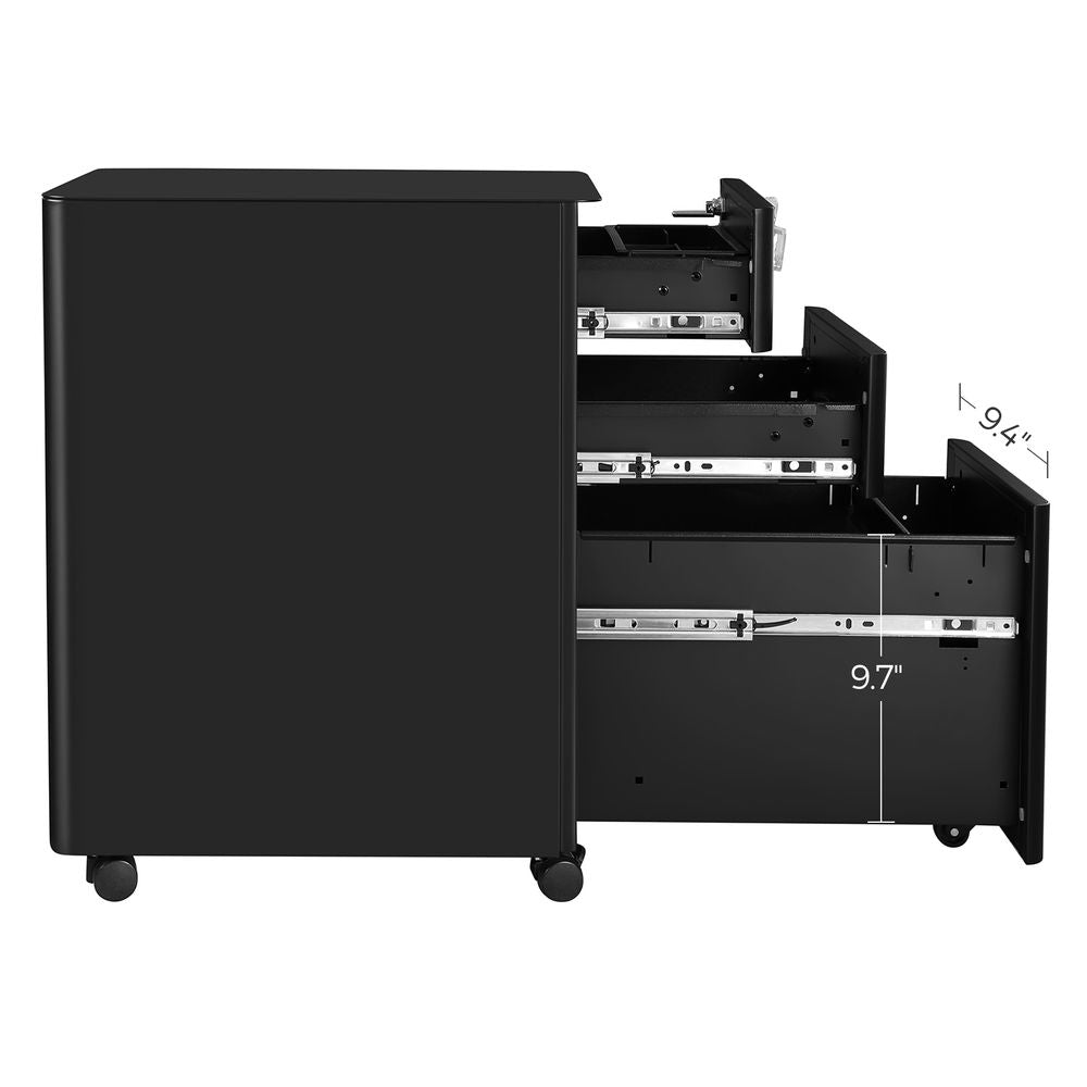 SONGMICS 3-Drawer Mobile Steel File Cabinet with Lock, Rolling Under Desk Filing Cabinet, Matte Black