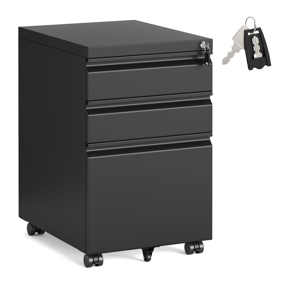 3-Drawer Metal File Cabinet with Lock, Rolling Filing Cabinet for Home Office, Fits Letter/A4/Legal Files